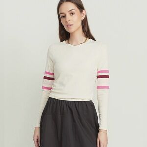 Women's Point Cream Long Sleeve Top with Pink/Brown Stripes Size XS New w Tags